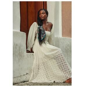 Free People Perfect Storm Smocked Eyelet Long Sleeve Maxi Dress Size XS